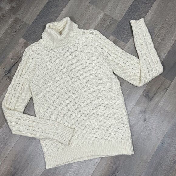 Lauren Ralph Lauren Waffle Cable Knit Turtleneck Sweater Cream Large Fisherman - Picture 11 of 11